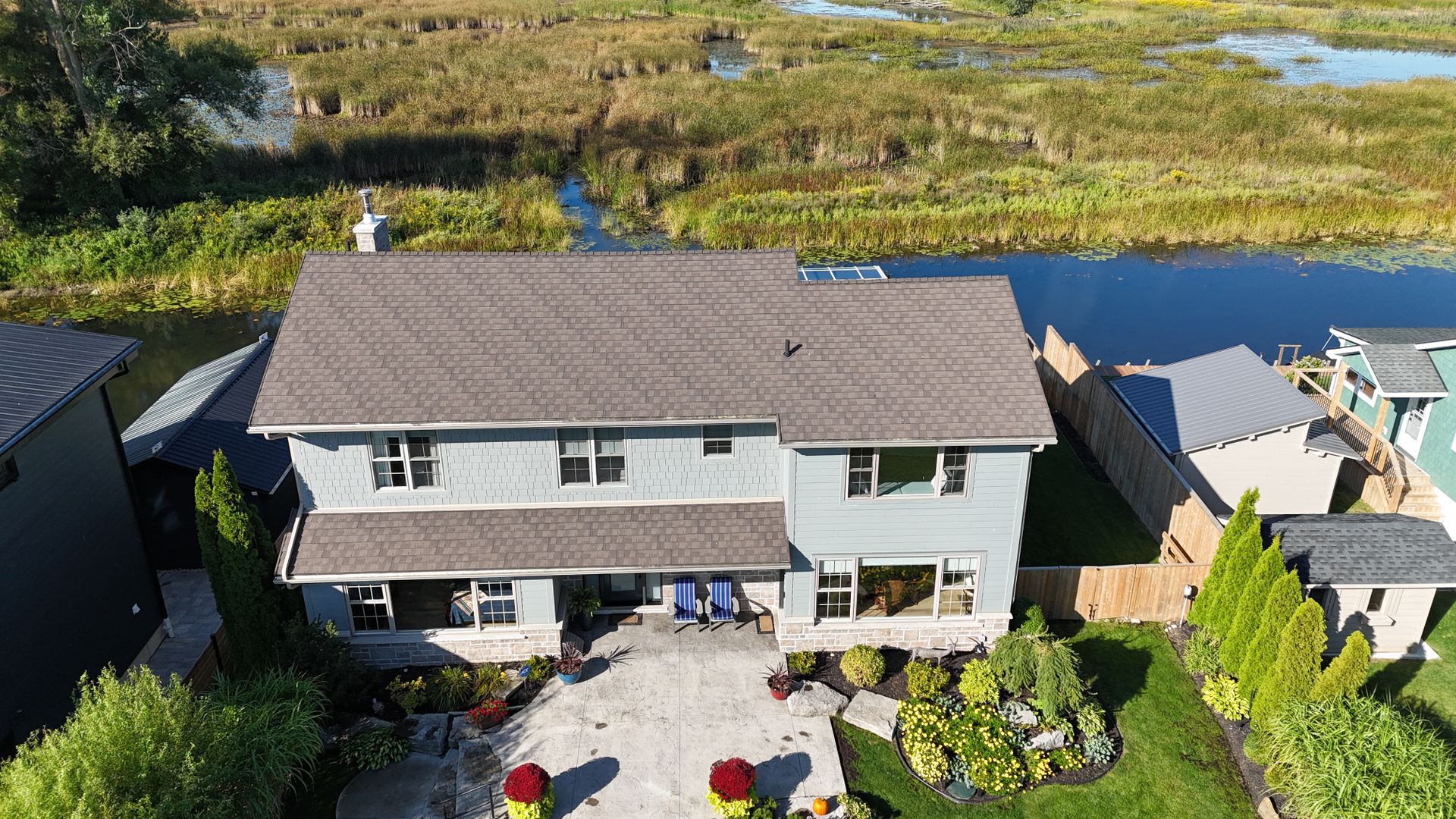 Front drone view at 86 Old Cut Boulevard, Long Point Cottage Community, Long Point Front drone view at 86 Old Cut Boulevard, Long Point Cottage Community, Long Point