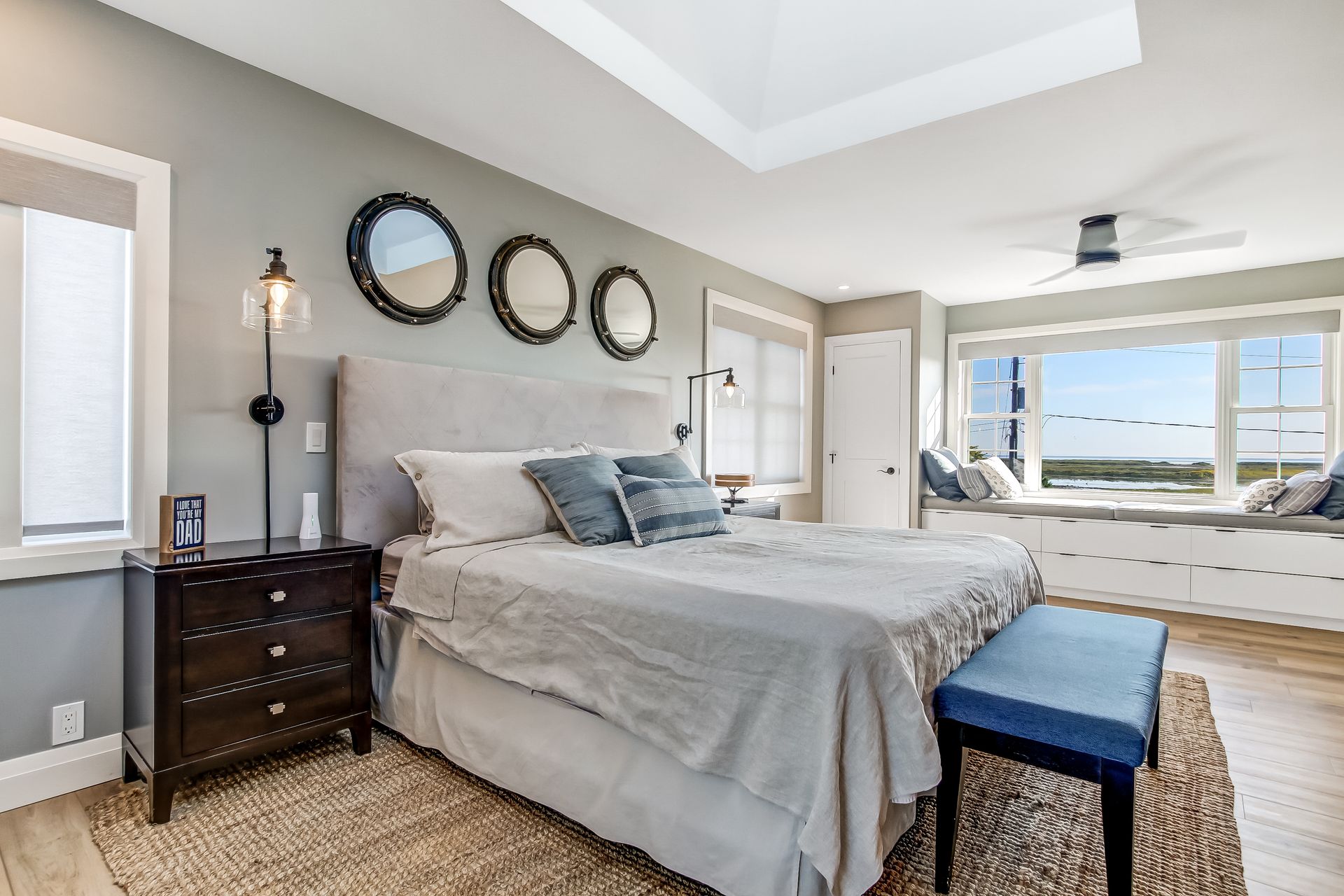 Primary bedroom with view of 4 season sunroom at 86 Old Cut Boulevard, Long Point Cottage Community, Long Point Primary bedroom with view of 4 season sunroom at 86 Old Cut Boulevard, Long Point Cottage Community, Long Point