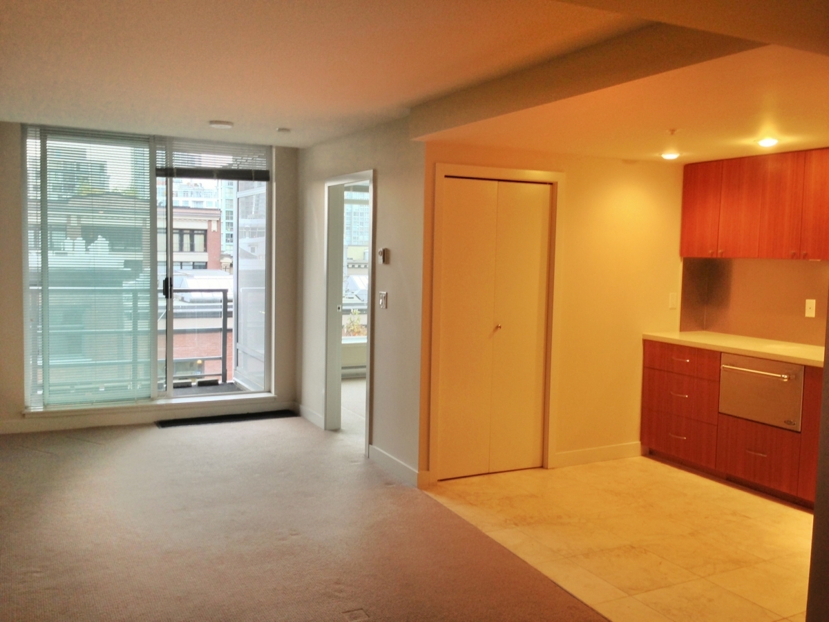 Living room and patio at 519 - 1133 Homer, Yaletown, Vancouver West Living room and patio at 519 - 1133 Homer, Yaletown, Vancouver West