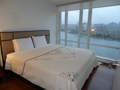 Master bedroom with city view at 1106 - 918 Cooperage Way, Yaletown, Vancouver West