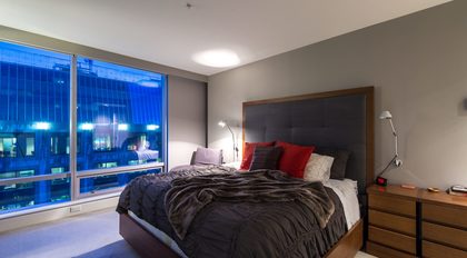 Master bedroom with city views at 3202 - 1111 Alberni, West End VW, Vancouver West
