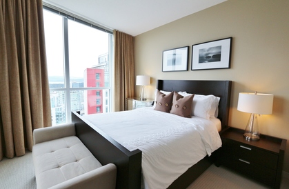 Bedroom with city view at 3804 - 1189 Melville, Coal Harbour, Vancouver West