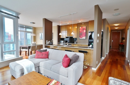 Living room - Kitchen at 3804 - 1189 Melville, Coal Harbour, Vancouver West