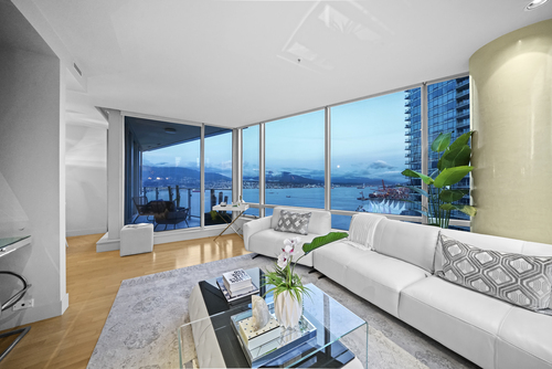 2404-1077 W. Cordova Street - Living Room Day at 2404 - 1077 W Cordova Street, Coal Harbour, Vancouver West