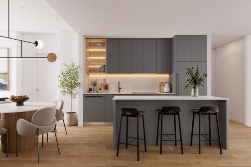 1 Market Square at Inlet District - kitchen light dark scheme at 137 Buckingham Drive, Ioco, Port Moody