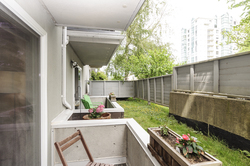 Private outlooks onto green space at 102 - 1206 W 14th Avenue, Fairview VW, Vancouver West