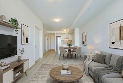 Kitchen & Living Area - Virtually Staged - 806 - 461 Green Rd., Hamilton at 806 - 461 Green Road, Stoney Creek, Hamilton