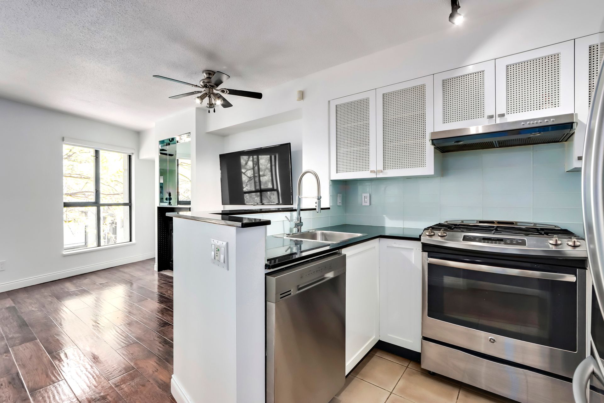 Stone counter tops and Glass Backsplash at 201 - 55 Alexander Street, Downtown VE, Vancouver East Stone counter tops and Glass Backsplash at 201 - 55 Alexander Street, Downtown VE, Vancouver East