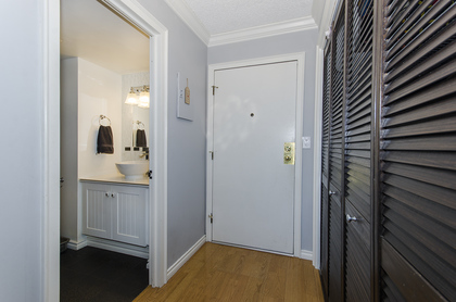 Entryway with large closets at 1604 - 145 St. Georges Avenue, Lower Lonsdale, North Vancouver