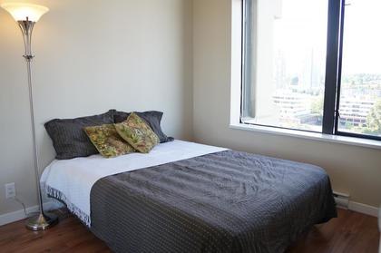 Second bedroom that fits a queen bed and enjoys a view of the mountains at 1606 - 2355 Madison Avenue, Brentwood Park, Burnaby North