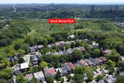 Aerial of Brick Works Park at 45 Standish Avenue, Rosedale-Moore Park, Toronto