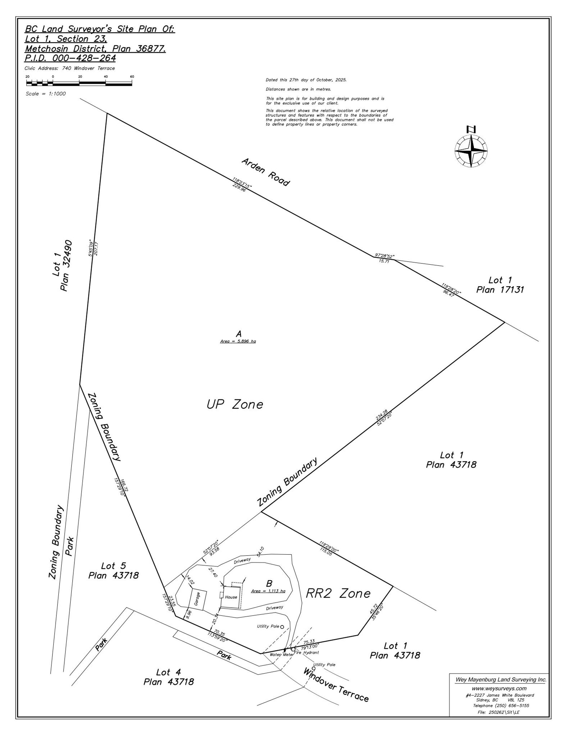 Survey Plan for Prospective Subdivision at 740 Windover Terrace, Rocky Point, Metchosin