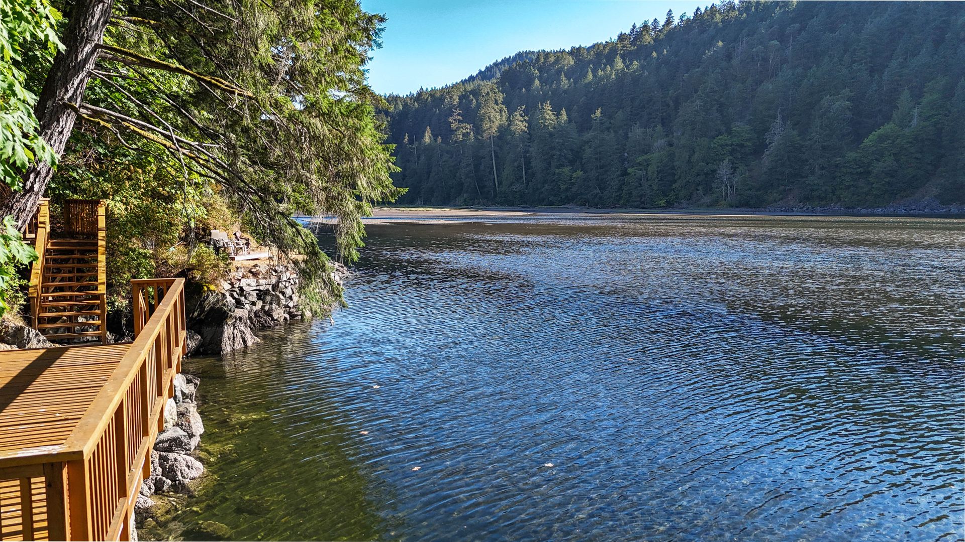 Ever-calm waters at your custom deck at 1709 Falcon Heights Road, Goldstream, Langford