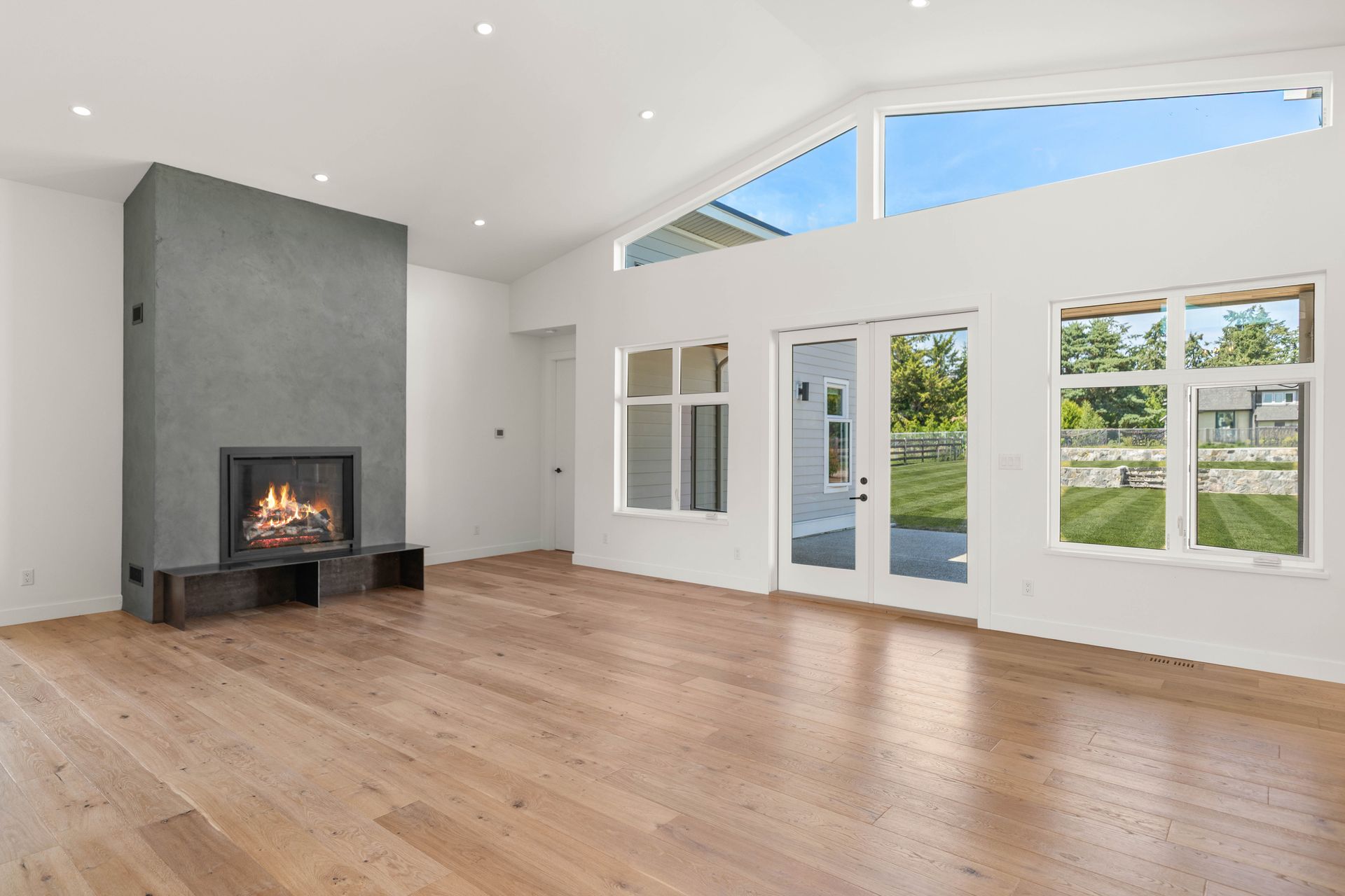 Stately central fireplace at 846 Birch Road, Deep Cove, North Saanich