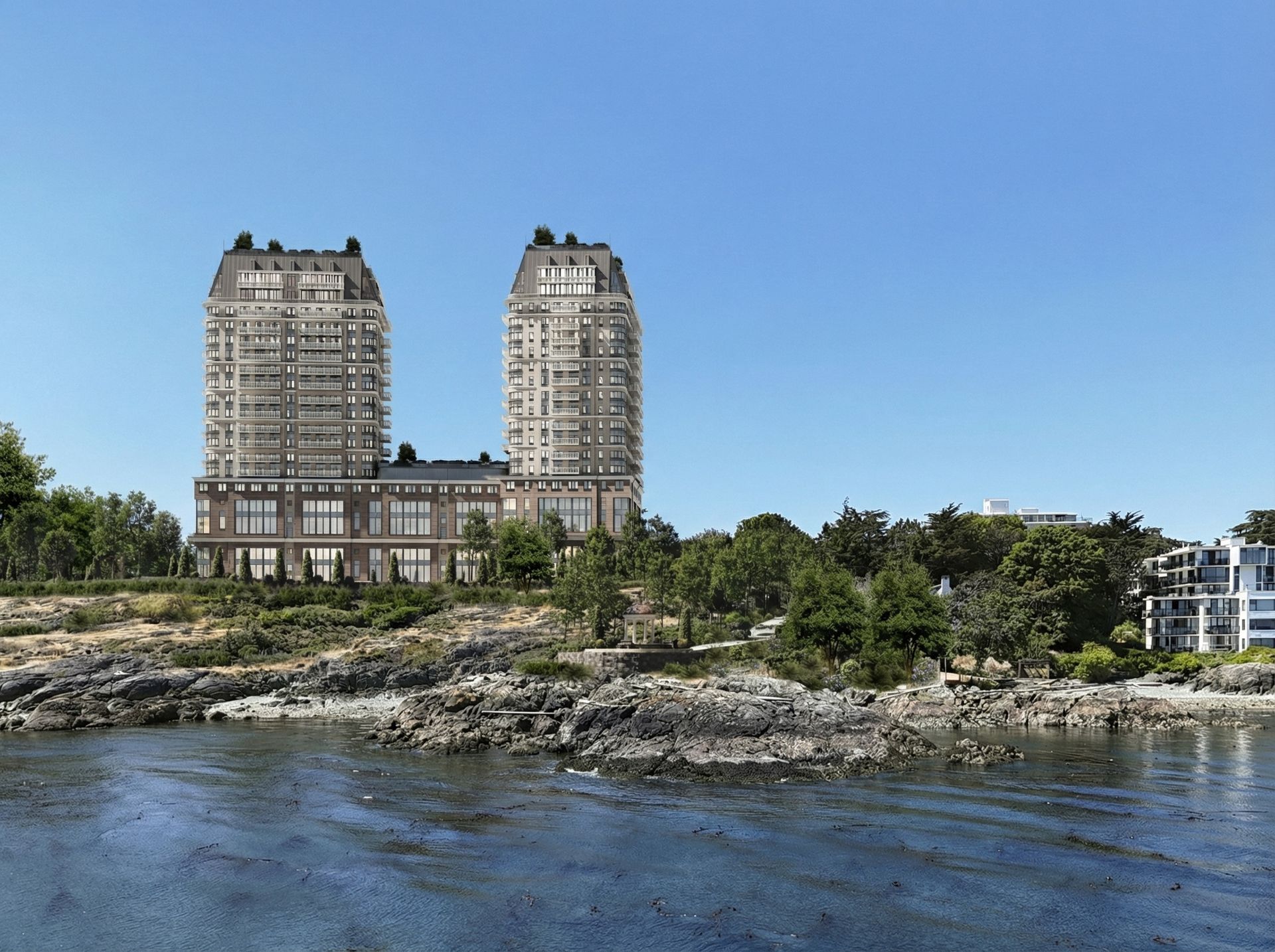 *Development concept rendering only* at 1069 & 1101 Beach Drive, South Oak Bay, Oak Bay