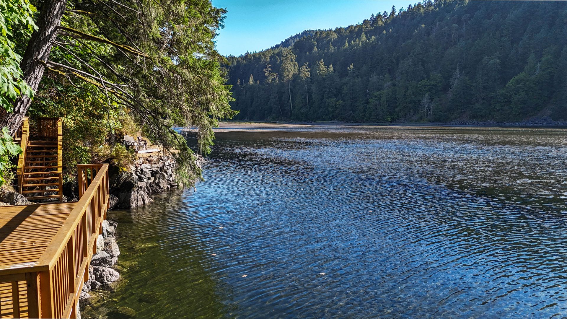 Ever-calm waters at your custom deck at 1709 Falcon Heights Road, Goldstream, Langford