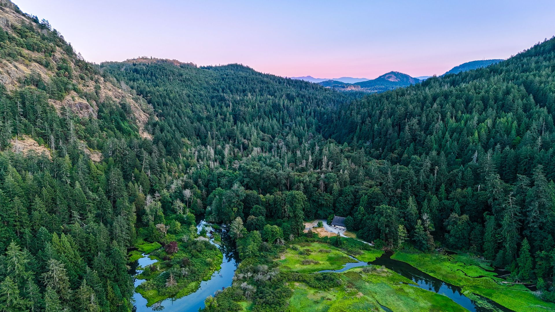 View of mountain backdrop and the estuary to the south at 1709 Falcon Heights Road, Goldstream, Langford