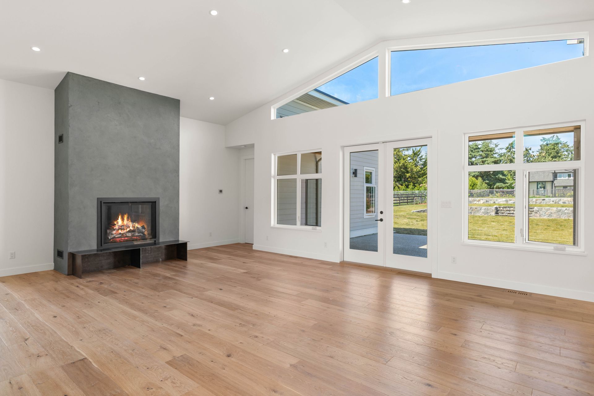 Stately central fireplace at 846 Birch Road, Deep Cove, North Saanich