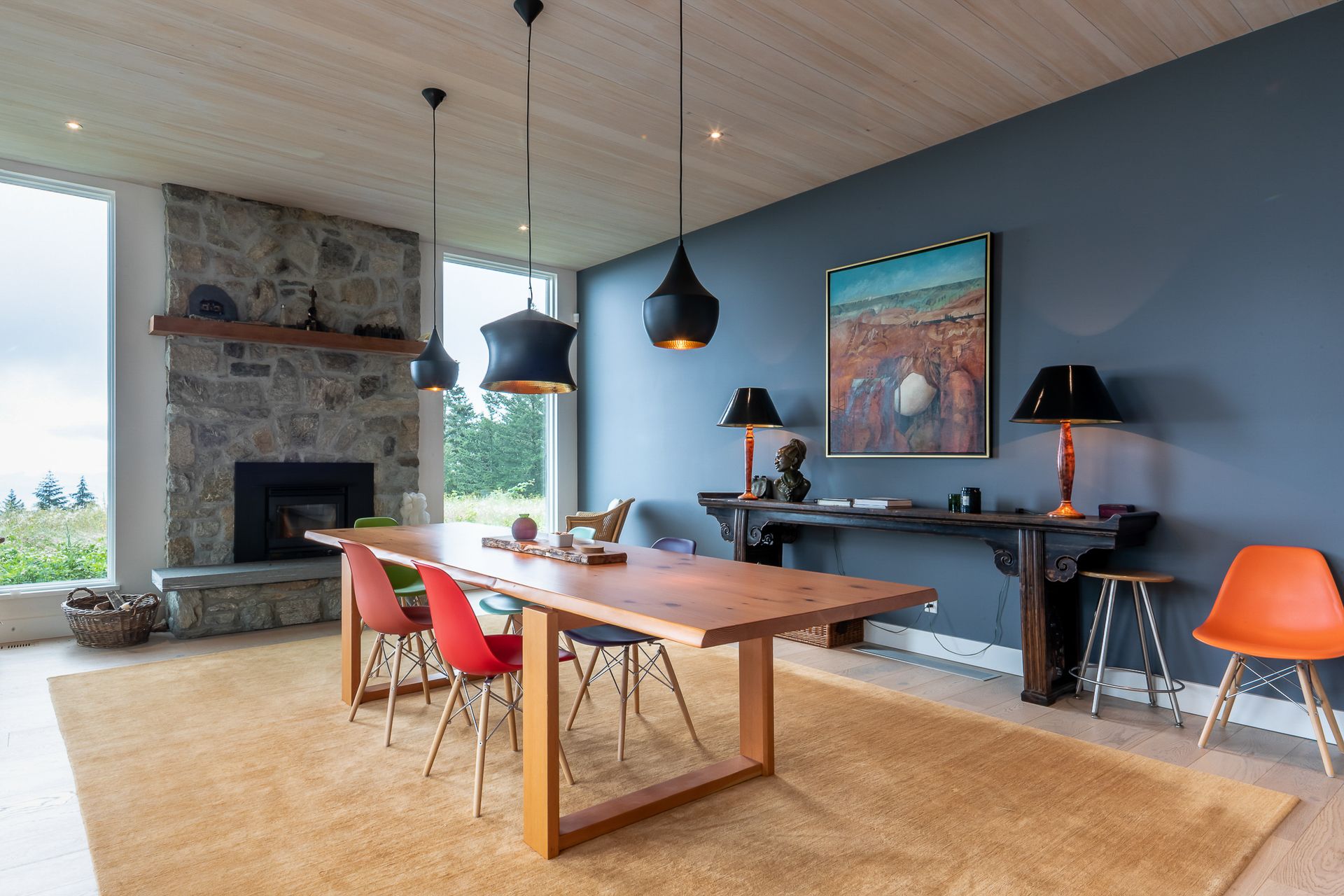 Wood burning fireplace at 377 Seymour Heights, Salt Spring, Gulf Islands