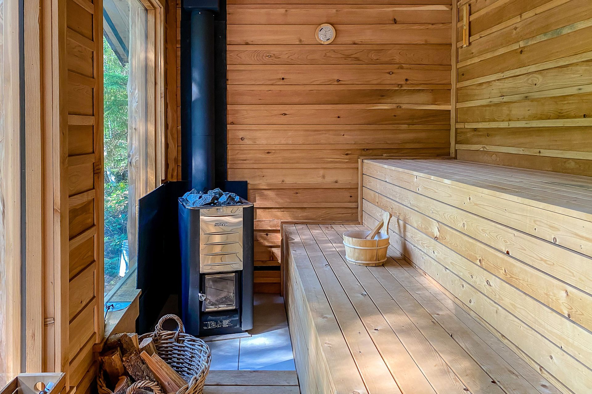 Wood fired stove at 377 Seymour Heights, Salt Spring, Gulf Islands