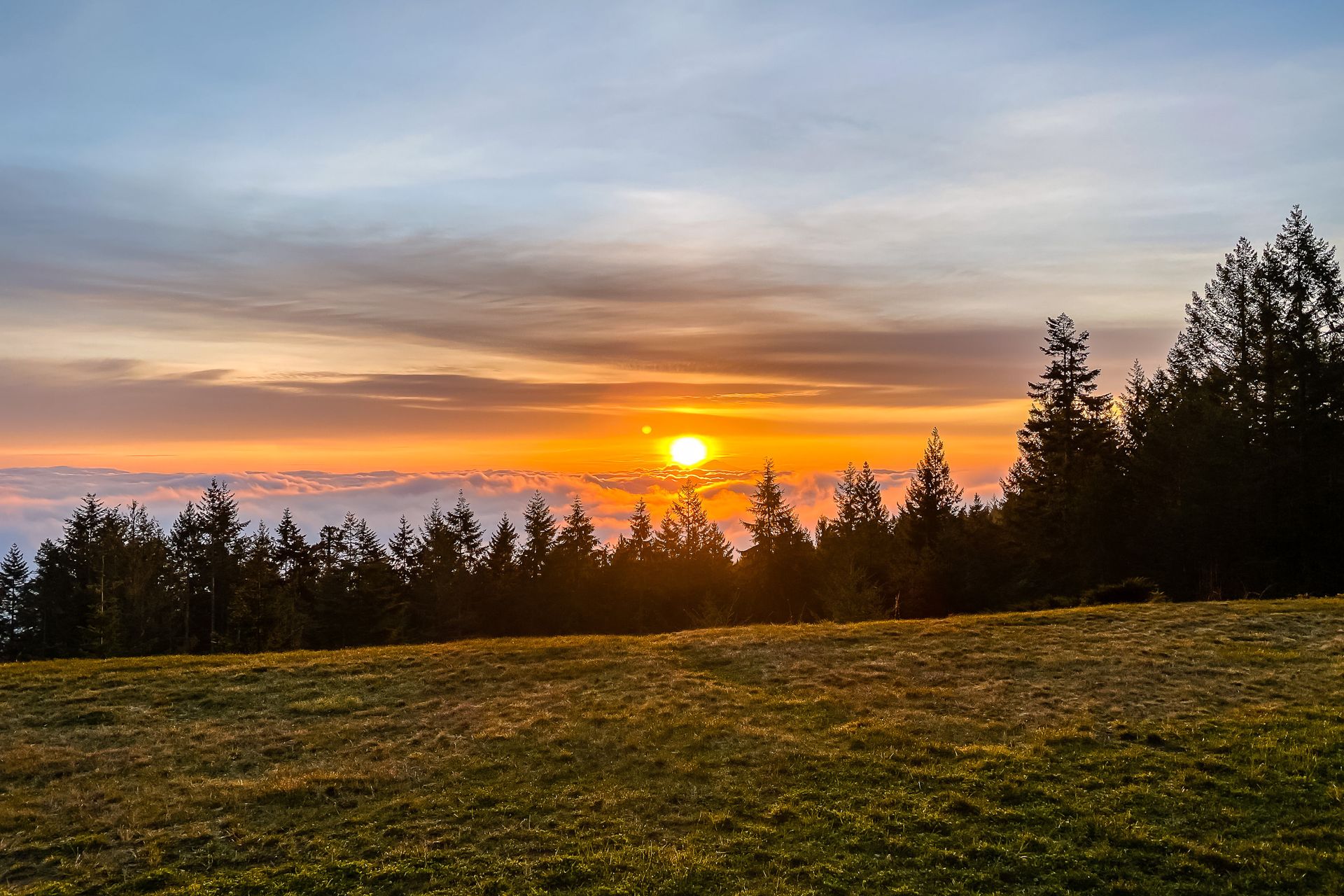 Fiery sunrise in the east at 377 Seymour Heights, Salt Spring, Gulf Islands