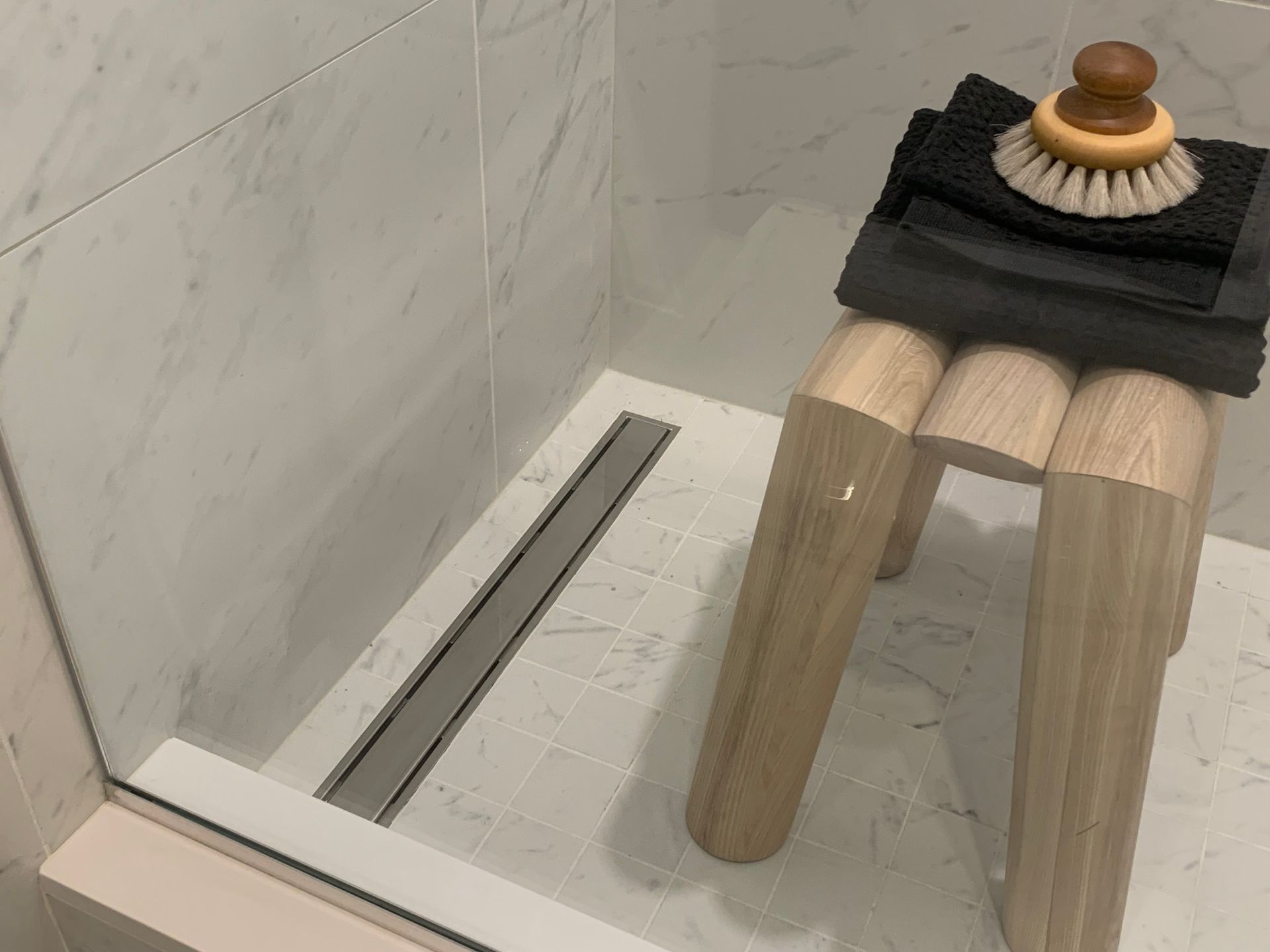 Brentwood Block ensuite shower tile base with linear drain at 4612 Lougheed Highway, Brentwood Park, Burnaby North Brentwood Block ensuite shower tile base with linear drain at 4612 Lougheed Highway, Brentwood Park, Burnaby North