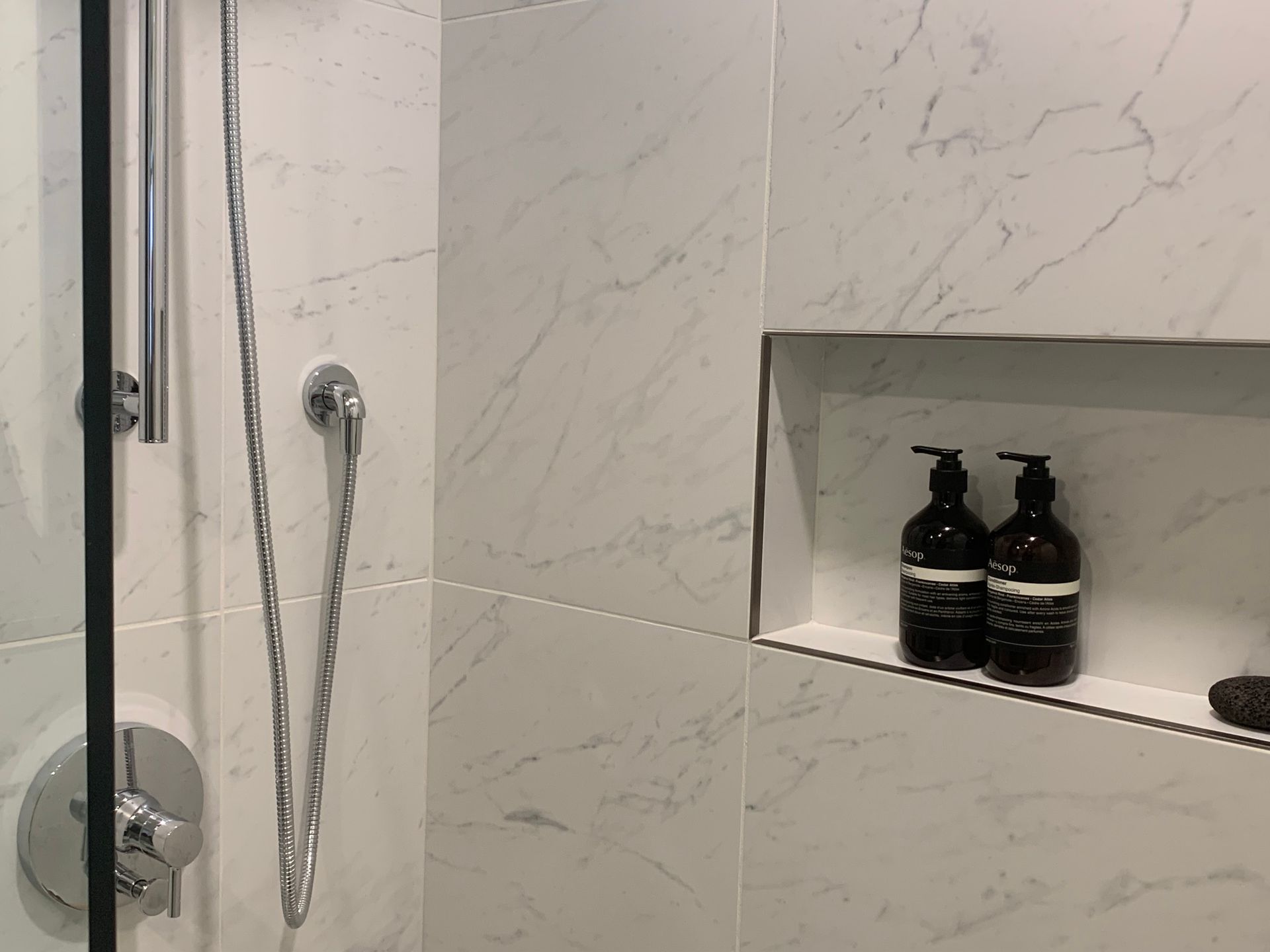 Brentwood Block ensuite walk in shower with niche at 4612 Lougheed Highway, Brentwood Park, Burnaby North Brentwood Block ensuite walk in shower with niche at 4612 Lougheed Highway, Brentwood Park, Burnaby North