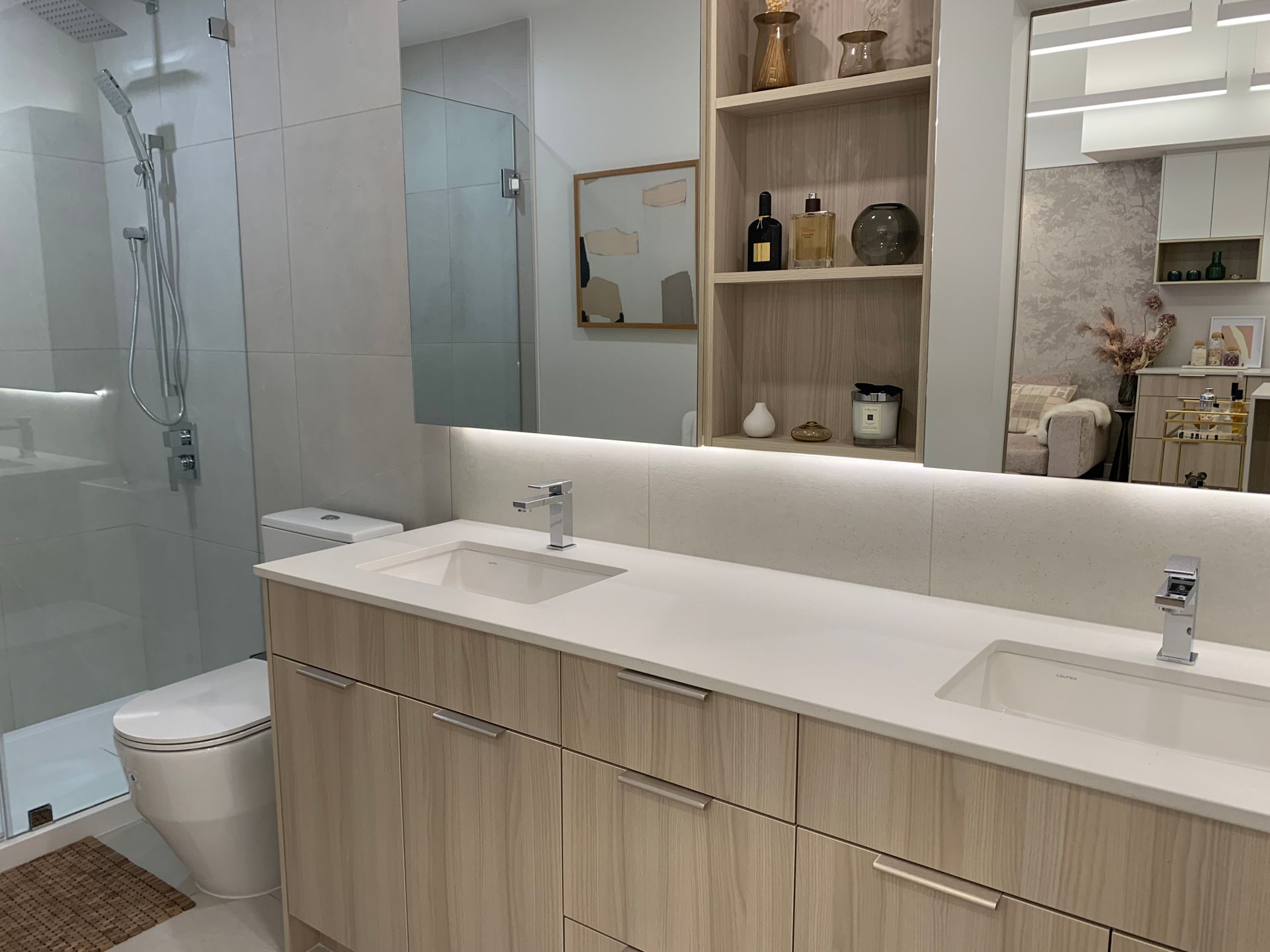 Nuvo double sink in 3 bed display at 6075 Wilson Avenue, Metrotown, Burnaby South Nuvo double sink in 3 bed display at 6075 Wilson Avenue, Metrotown, Burnaby South