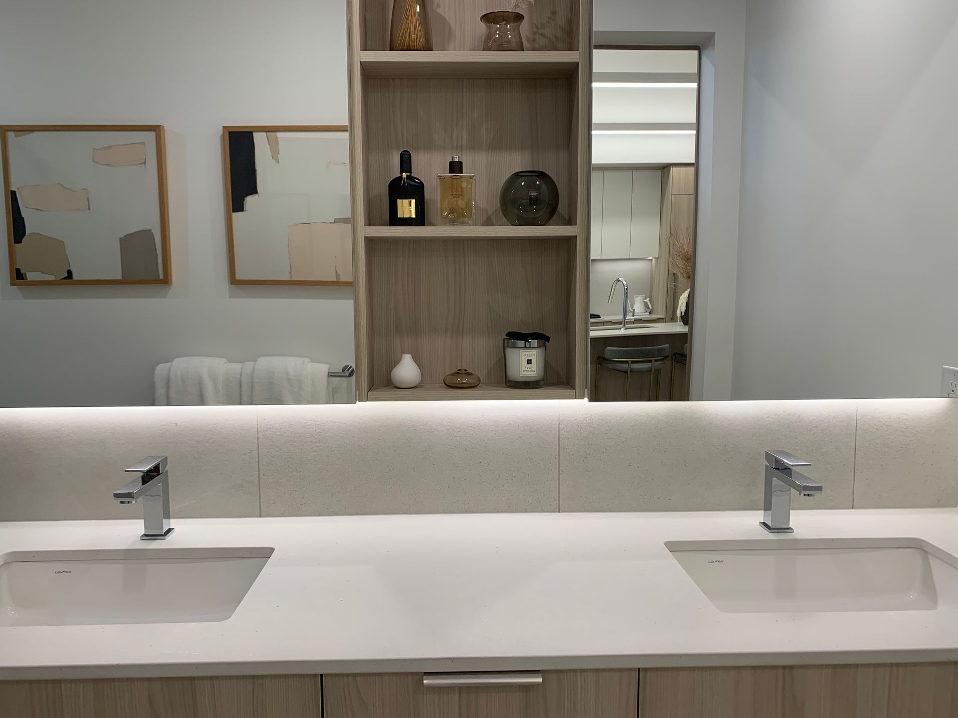 Nuvo double sink with medicine cabinets at 6075 Wilson Avenue, Metrotown, Burnaby South Nuvo double sink with medicine cabinets at 6075 Wilson Avenue, Metrotown, Burnaby South