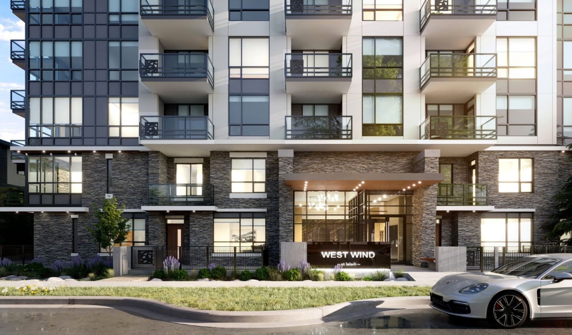 west wind-lobby-exterior at  Acadia Road, University VW, Vancouver West west wind-lobby-exterior at  Acadia Road, University VW, Vancouver West
