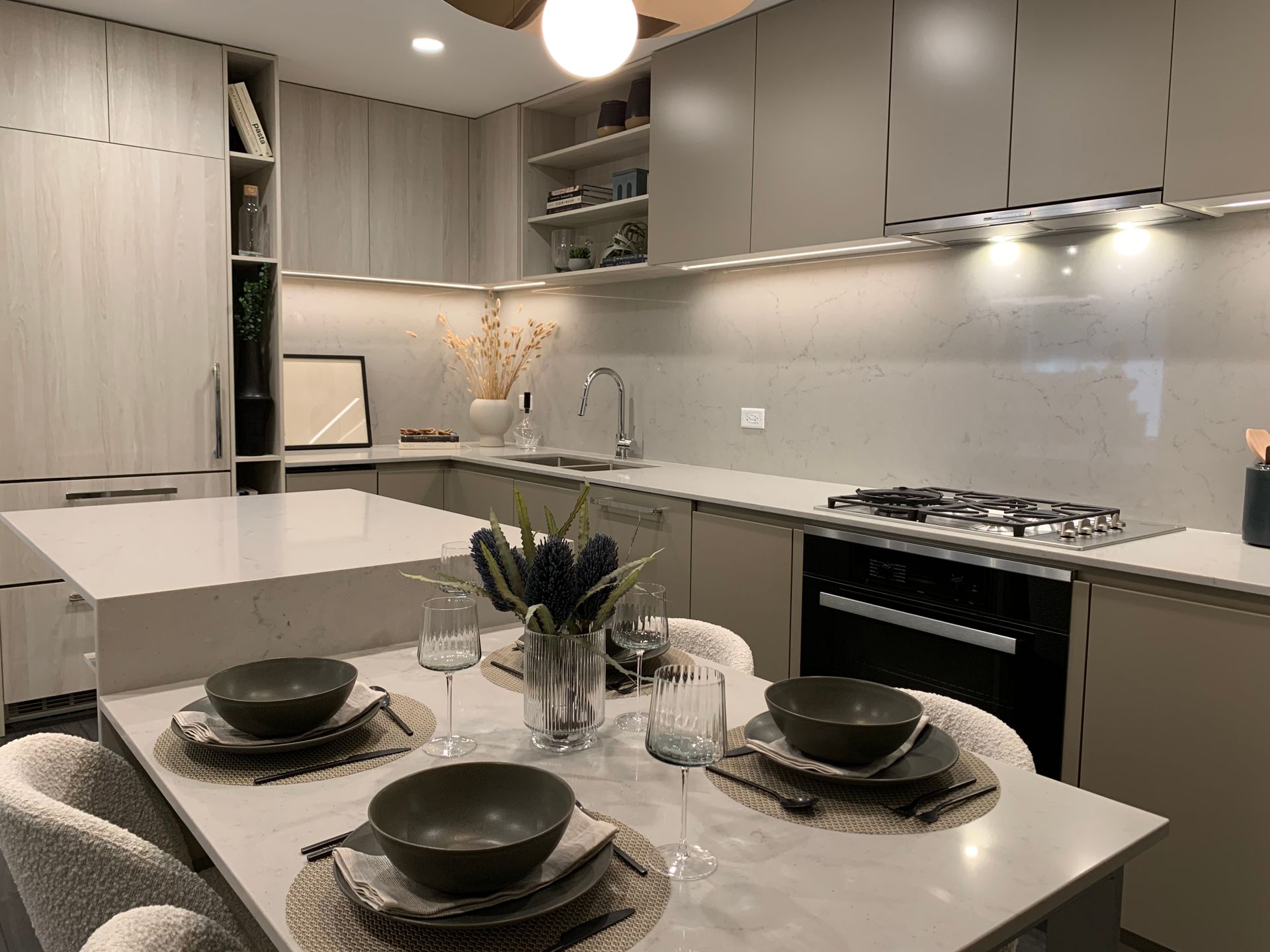 Display kitchen in Stone colour scheme at  West 4th At Macdonald, Kitsilano, Vancouver West Display kitchen in Stone colour scheme at  West 4th At Macdonald, Kitsilano, Vancouver West