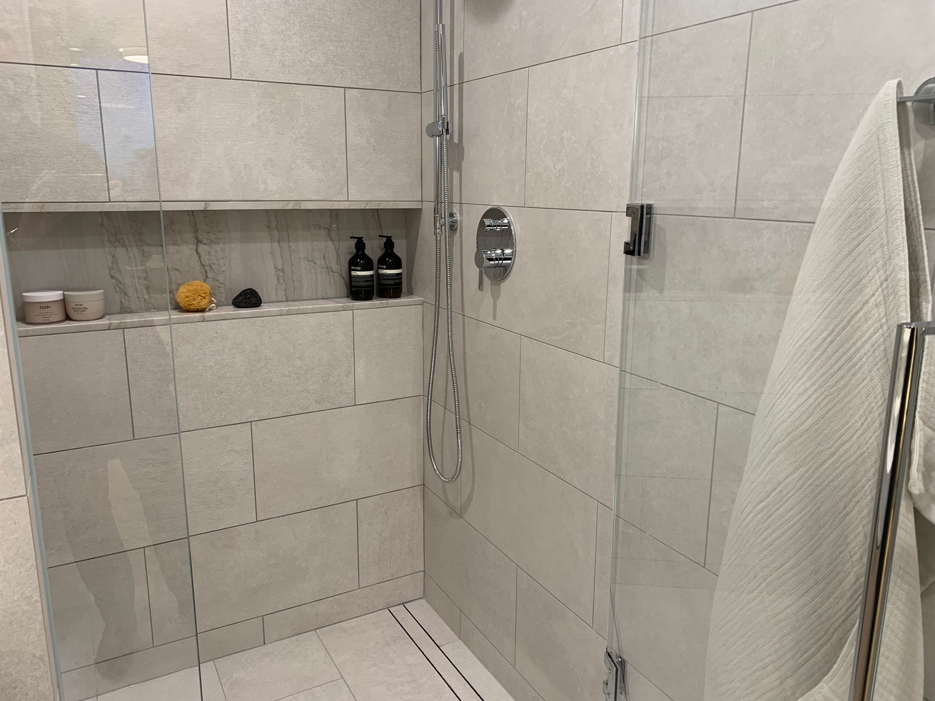 ashleigh ensuite shower with linear drain at 5080 & 5138 Ash Street, Oakridge VW, Vancouver West ashleigh ensuite shower with linear drain at 5080 & 5138 Ash Street, Oakridge VW, Vancouver West