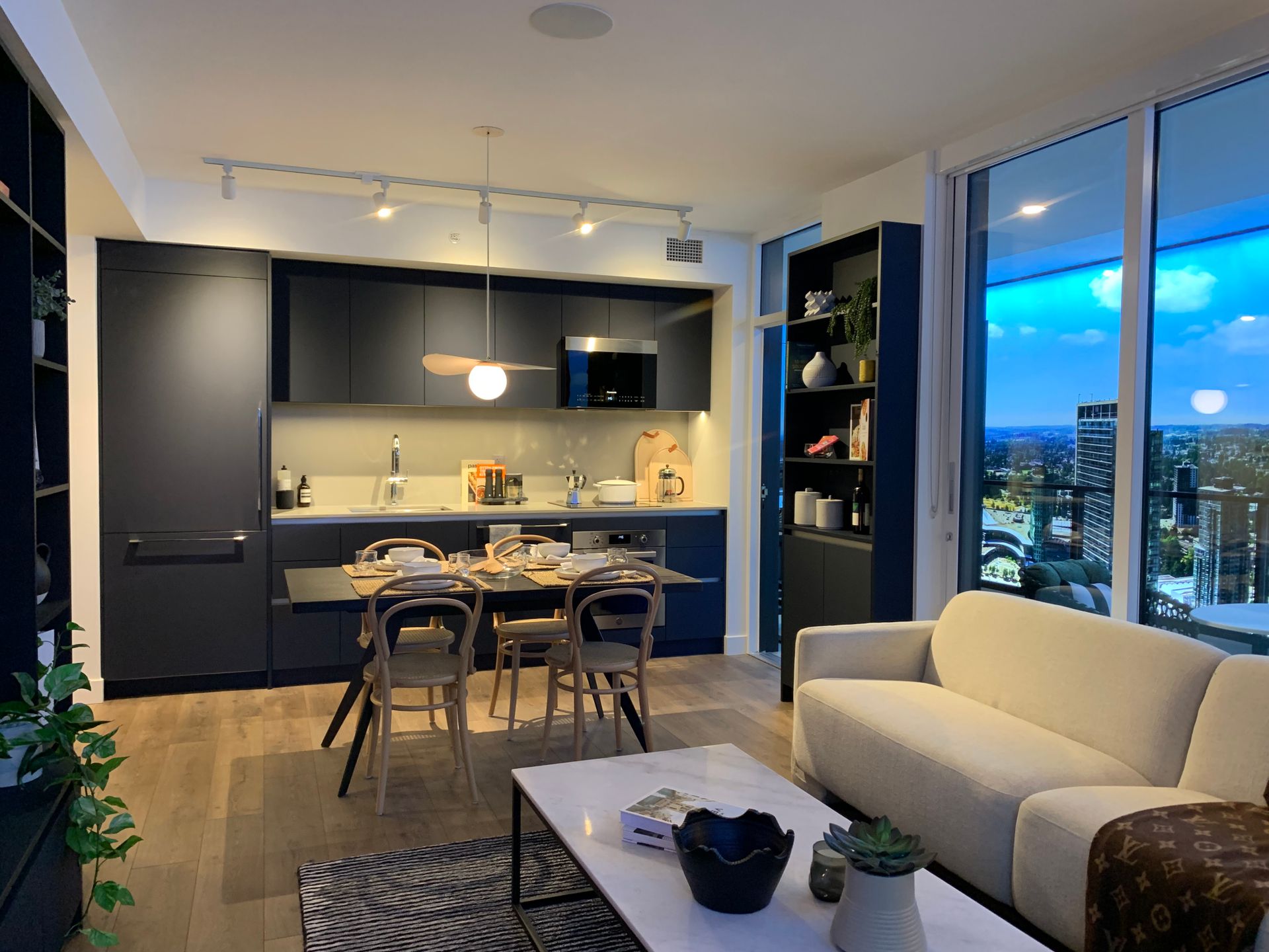 Intersect 2 bed 2 bath display in navy blue scheme at 10460 City Parkway, Surrey Central (Central City), North Surrey Intersect 2 bed 2 bath display in navy blue scheme at 10460 City Parkway, Surrey Central (Central City), North Surrey