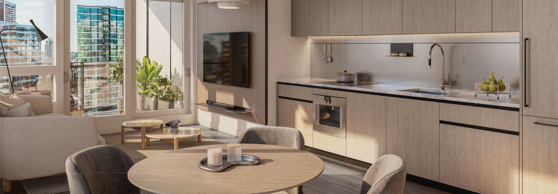 Monogram one bed kitchen living area at 1177 Burrard Street, Downtown VW, Vancouver West Monogram one bed kitchen living area at 1177 Burrard Street, Downtown VW, Vancouver West