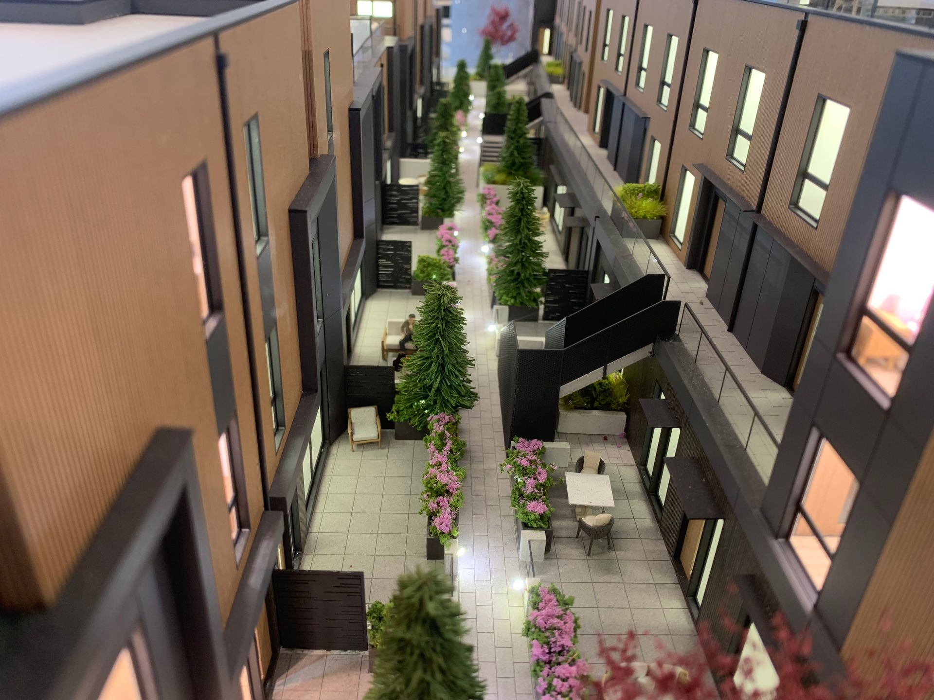building model interior courtyard at  54 Avenue, Oakridge VW, Vancouver West building model interior courtyard at  54 Avenue, Oakridge VW, Vancouver West