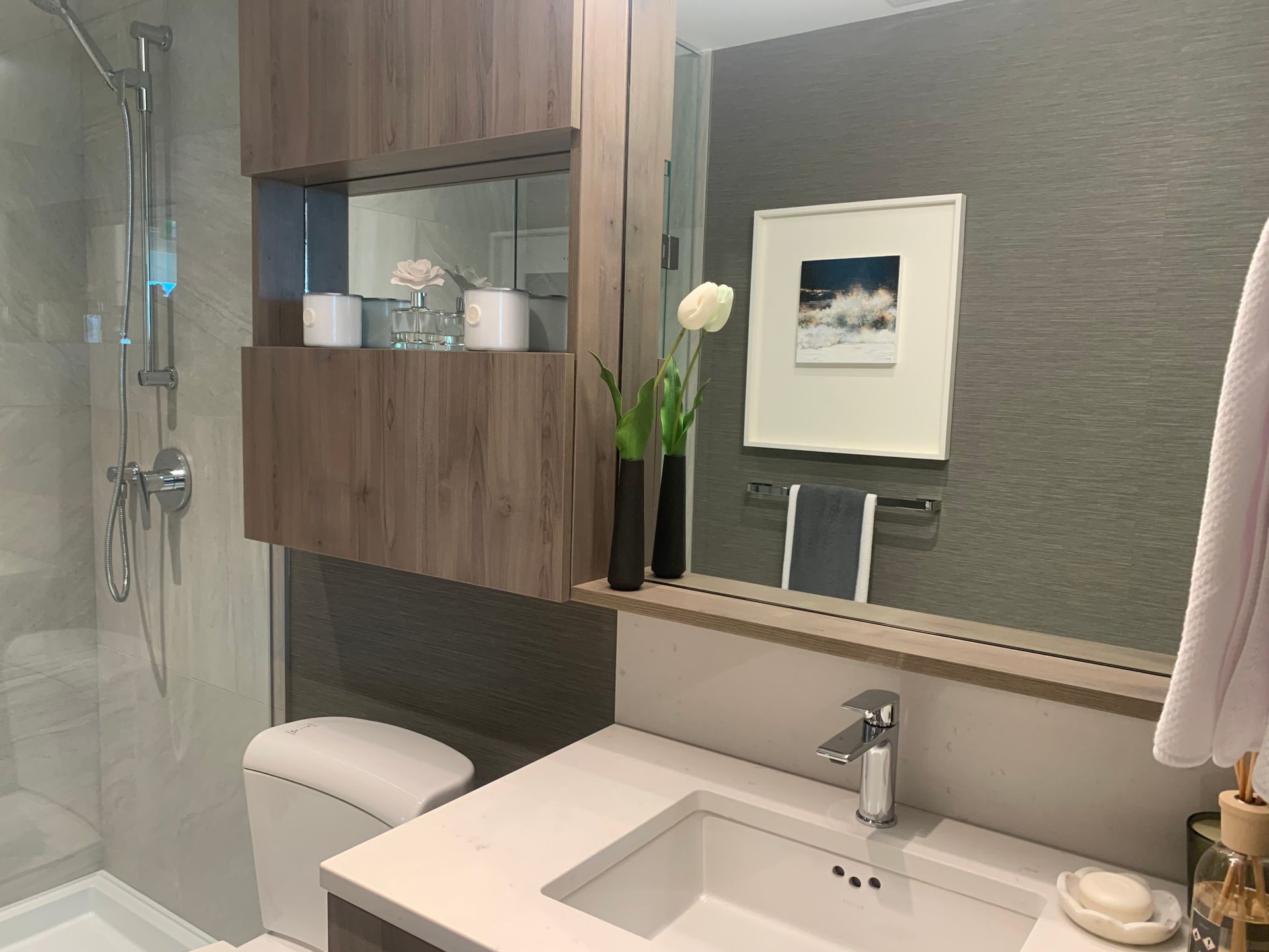 Drift bath in dark scheme at  Harbourside Drive, Hamilton, North Vancouver Drift bath in dark scheme at  Harbourside Drive, Hamilton, North Vancouver