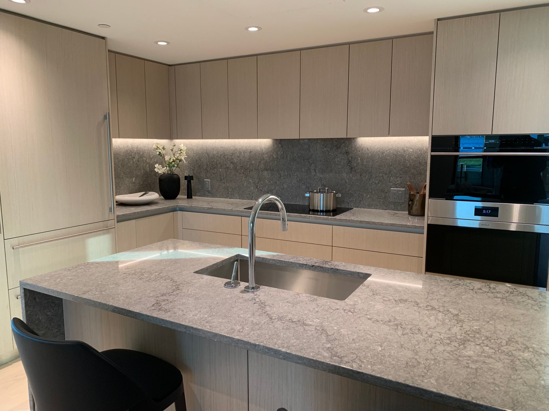 Aire display kitchen with Wolf + Sub Zero appliances in light scheme at  Harbourside Drive, Hamilton, North Vancouver Aire display kitchen with Wolf + Sub Zero appliances in light scheme at  Harbourside Drive, Hamilton, North Vancouver