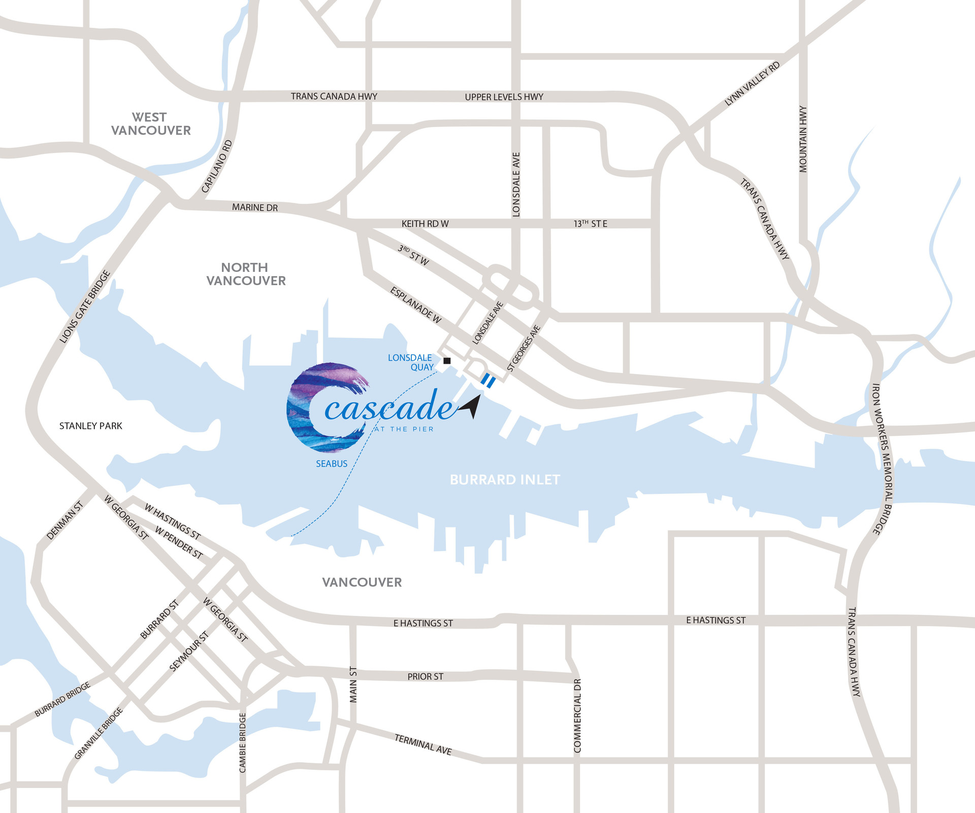 Cascade at the Pier Location Map at 185 Victory Ship Way, Lower Lonsdale, North Vancouver Cascade at the Pier Location Map at 185 Victory Ship Way, Lower Lonsdale, North Vancouver
