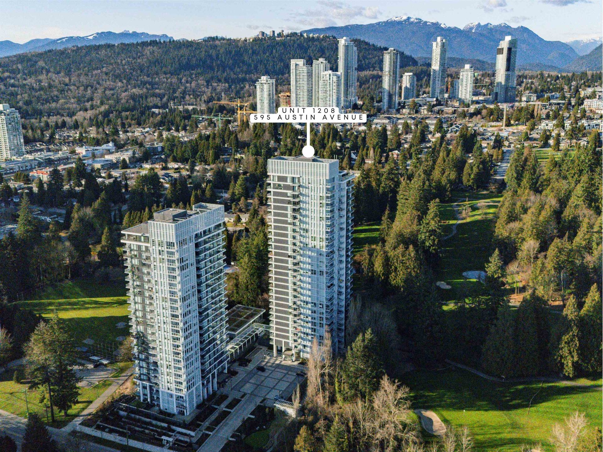 aerial view looking northwest at 1208 - 595 Austin Avenue, Coquitlam West, Coquitlam aerial view looking northwest at 1208 - 595 Austin Avenue, Coquitlam West, Coquitlam