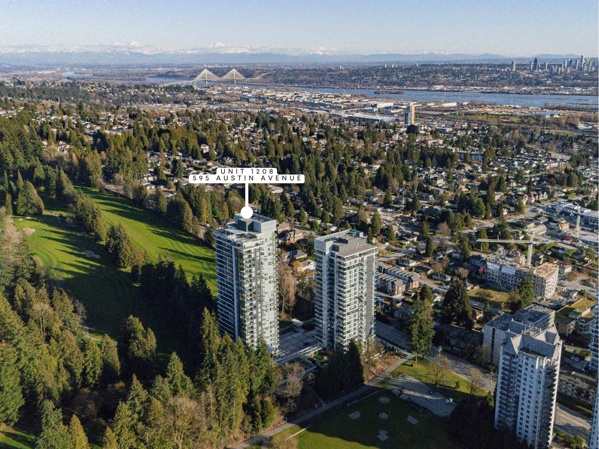 aerial view looking southeast at 1208 - 595 Austin Avenue, Coquitlam West, Coquitlam aerial view looking southeast at 1208 - 595 Austin Avenue, Coquitlam West, Coquitlam