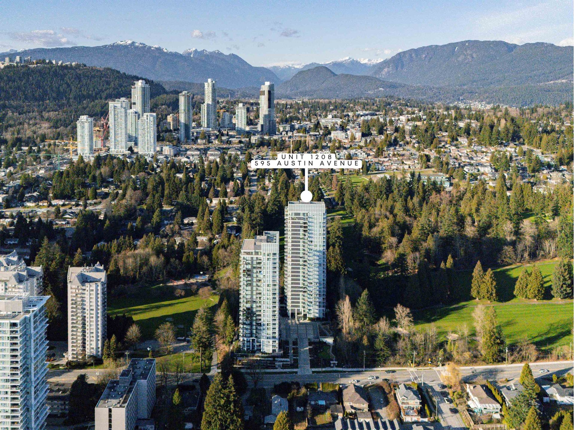 aerial view to north at 1208 - 595 Austin Avenue, Coquitlam West, Coquitlam aerial view to north at 1208 - 595 Austin Avenue, Coquitlam West, Coquitlam