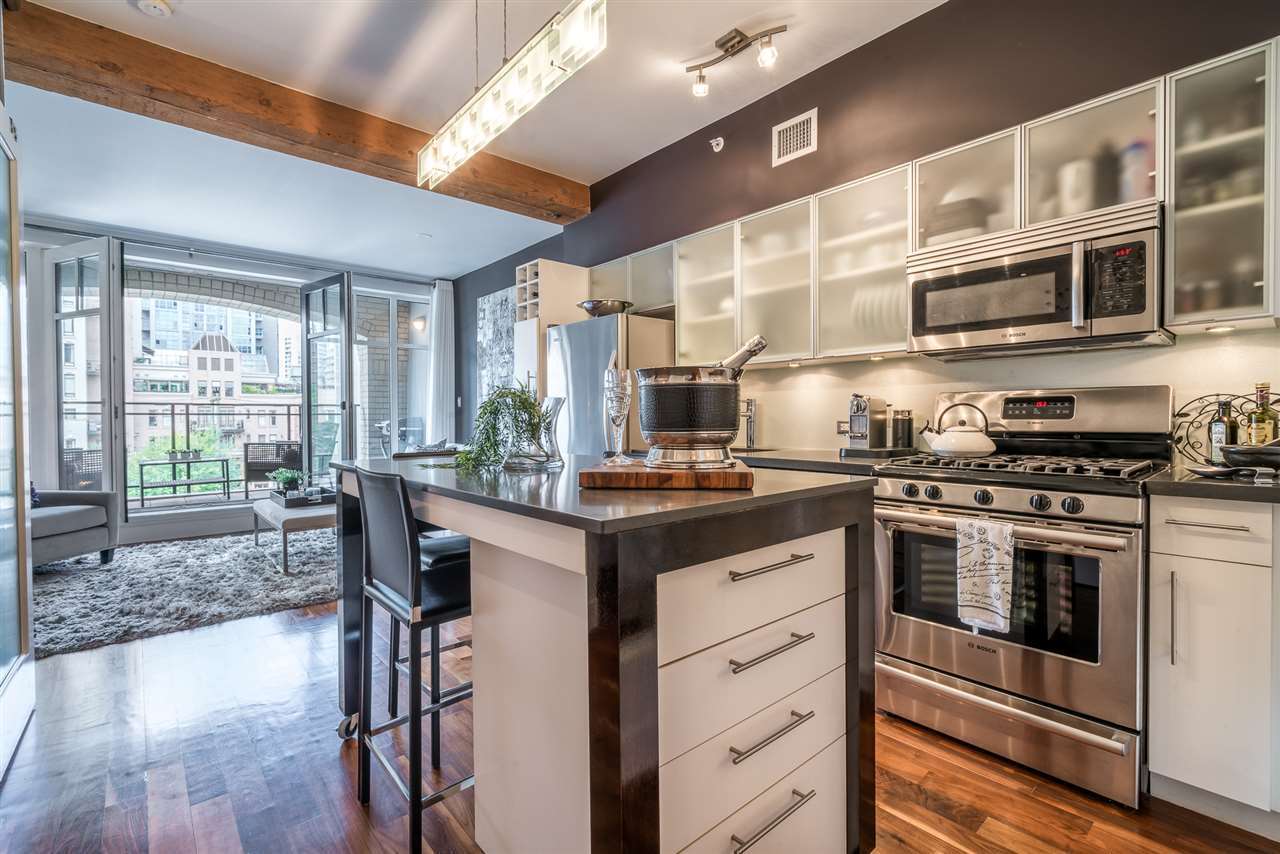 Kitchen Area w/ Movable Island at 507 - 1275 Hamilton Street, Yaletown, Vancouver West
