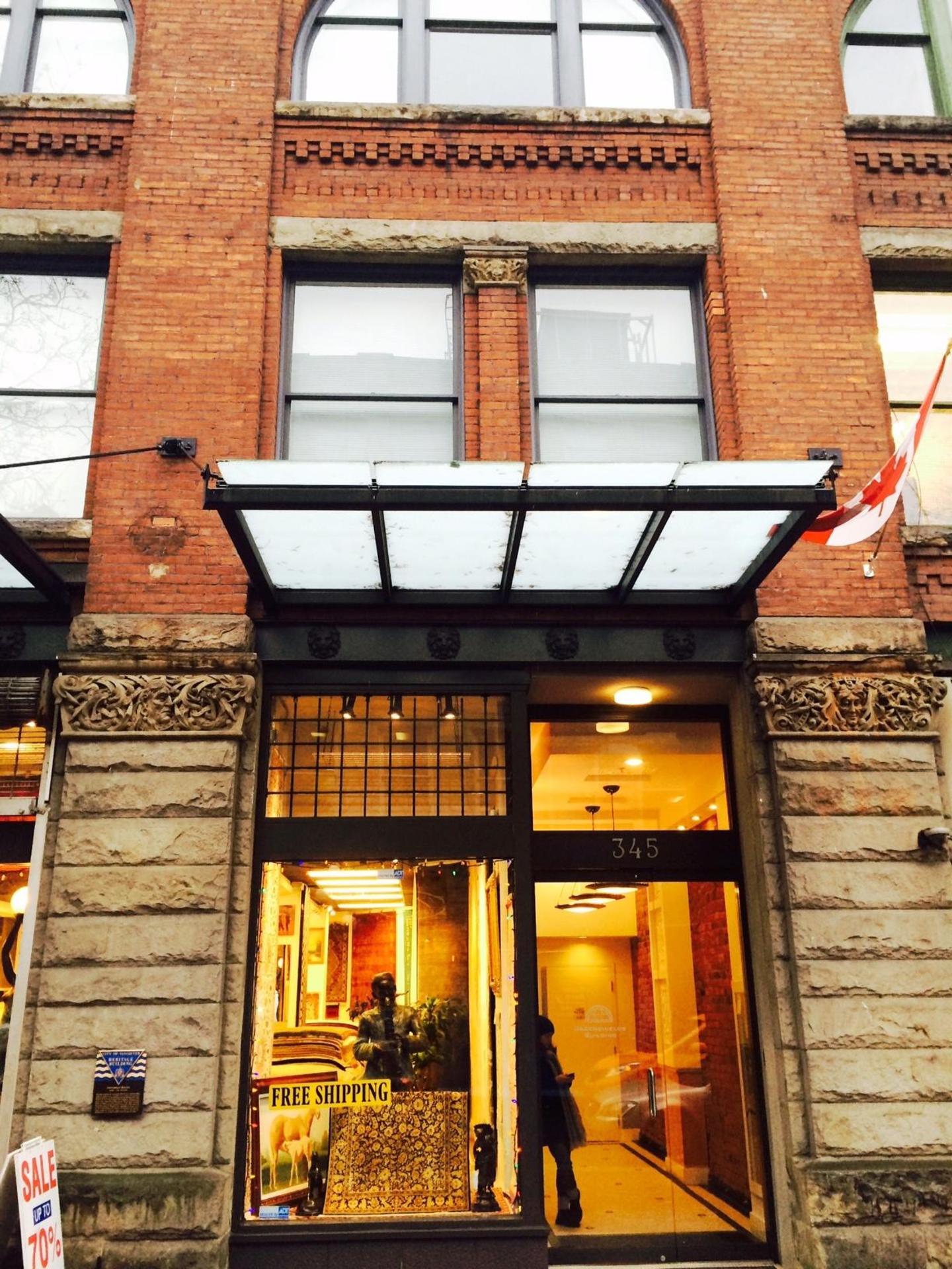 Building entrance at 203 - 345 Water Street, Downtown VW, Vancouver West