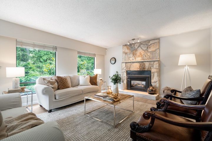 Comfortable living room with modern West Coast interior design at 1184 Riverside Drive, Seymour NV, North Vancouver