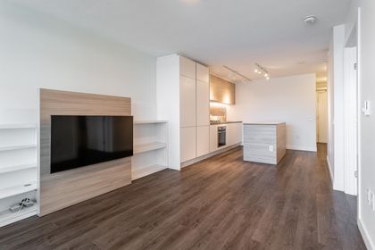 living-rm-tv-kitchen at #1310 - 988 Quayside Drive, Quay, New Westminster
