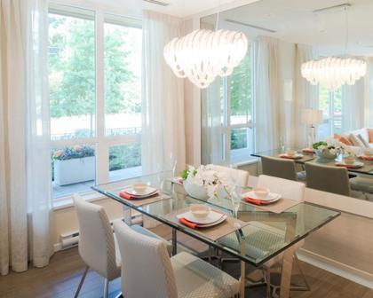 dining room at #1209 - 3093 Windsor Gate, New Horizons, Coquitlam