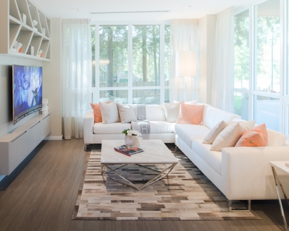 living room at #1209 - 3093 Windsor Gate, New Horizons, Coquitlam