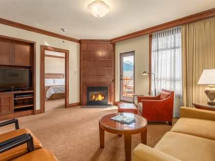 living-room-w-fireplace at #745 - 4591 Blackcomb Way, Benchlands, Whistler