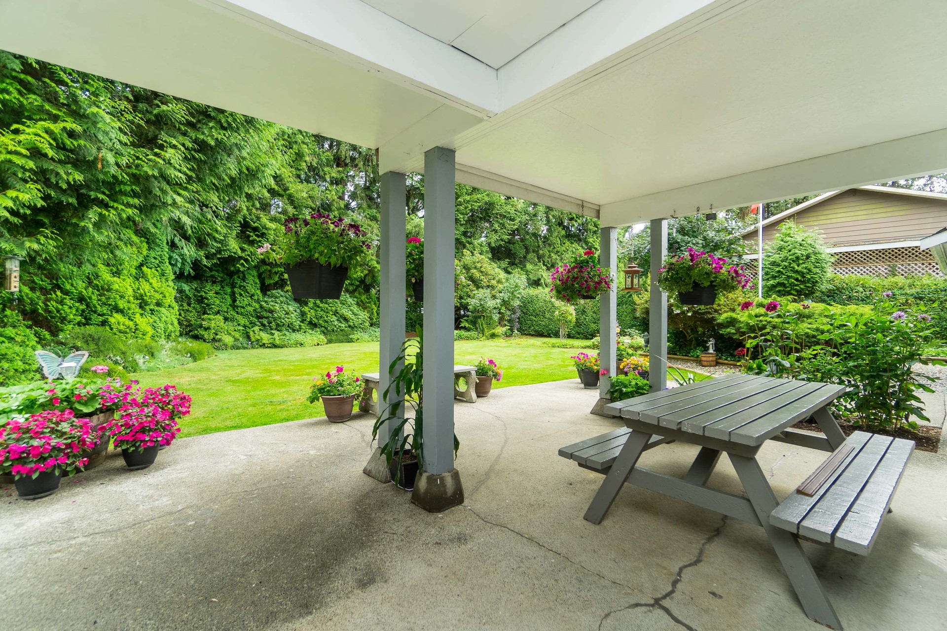 Covered patio area in Backyard at 4062 207a Street, Brookswood Langley, Langley