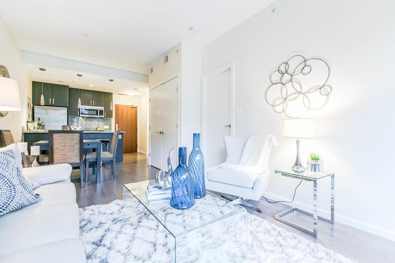 Living Room at 205 - 63 W 2nd Avenue, False Creek, Vancouver West
